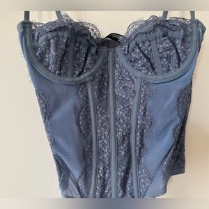 For Love & Lemons Slate Blue Lace Bustier